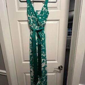 New York & Company Teal and White Patterned Dress